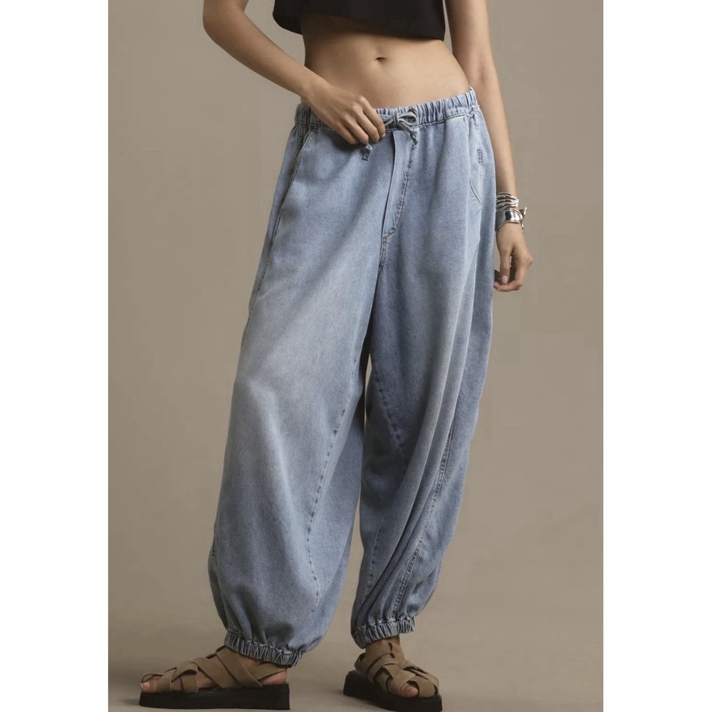 Pilcro Anthropologie Parachute Jeans S Blue Denim Balloon Jogger Baggy Oversize